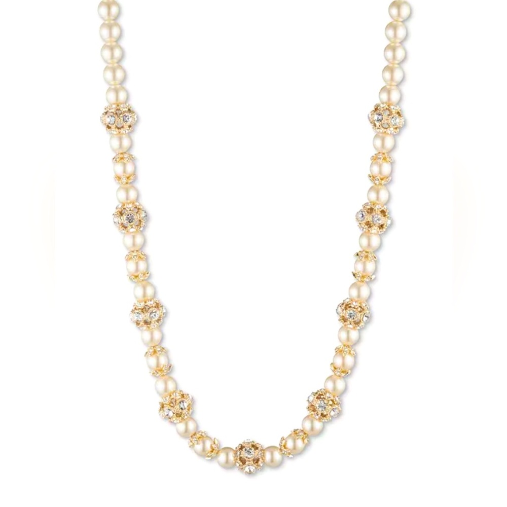 Gold-Tone Imitation Pearl & Crystal Button Station Necklace,
16" + 3" extender